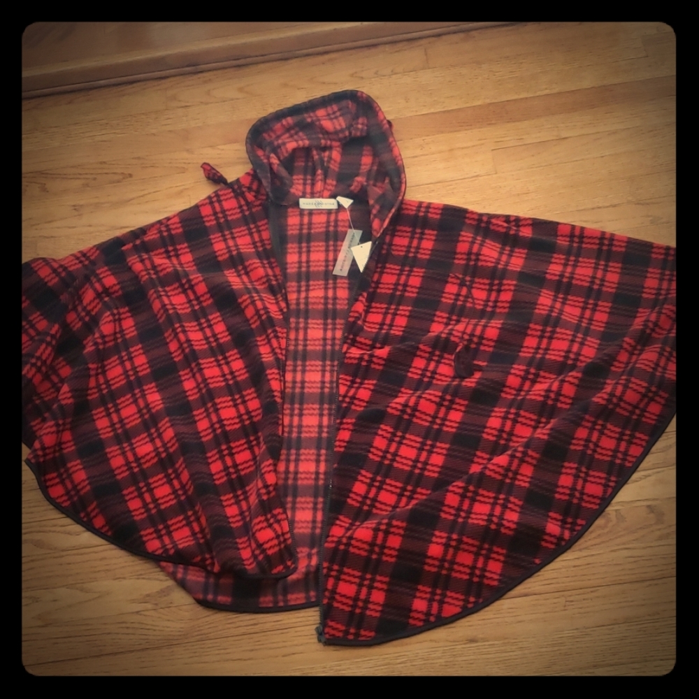 Black and red fleece poncho